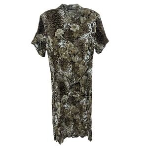 Anna Maxwell Women's 20WP Brown Leopard Floral Print Short Sleeve Midi Dress